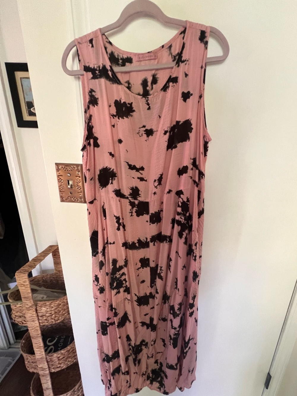 cut loose Pink and Black Sleeveless Tie-Dye Maxi Dress